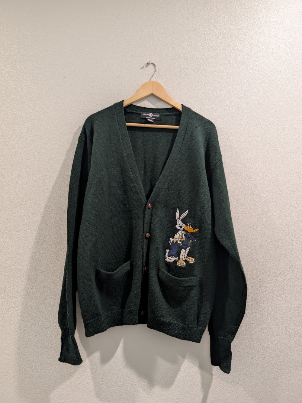 Vintage 90s Wool Cardigan with Authentic Looney Tunes Embroidery